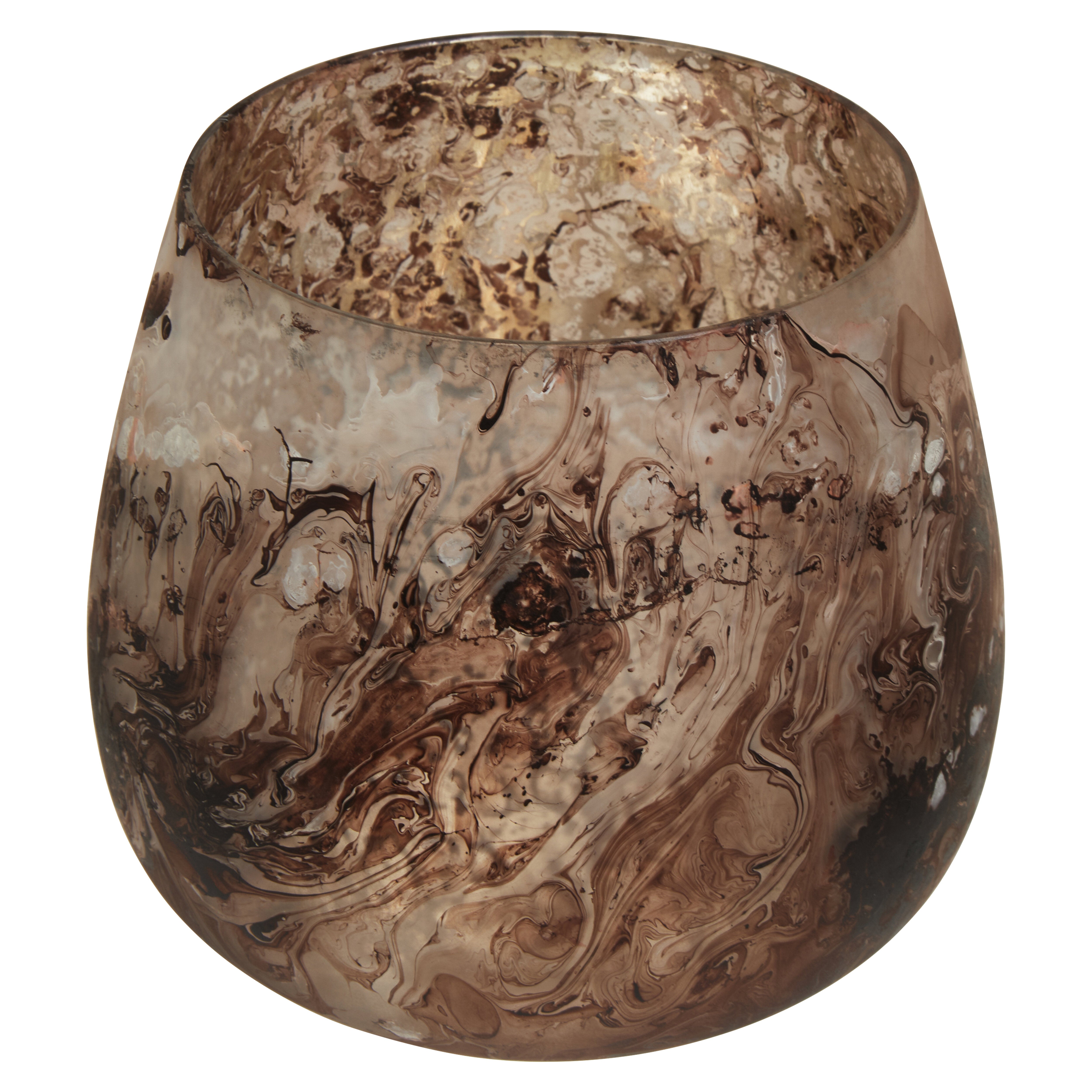 Vienna Brown Marble Effect Glass Candle Holder | Small